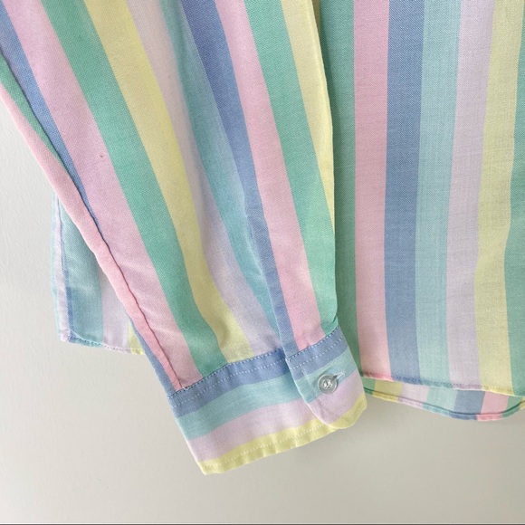 Vintage 90s Michelle Richards Pastel Rainbow Stripes Preppy Button Down Shirt - Picture 4 of 10